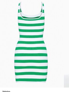 Green and White Striped Scoop Neck Bodycon Dress
